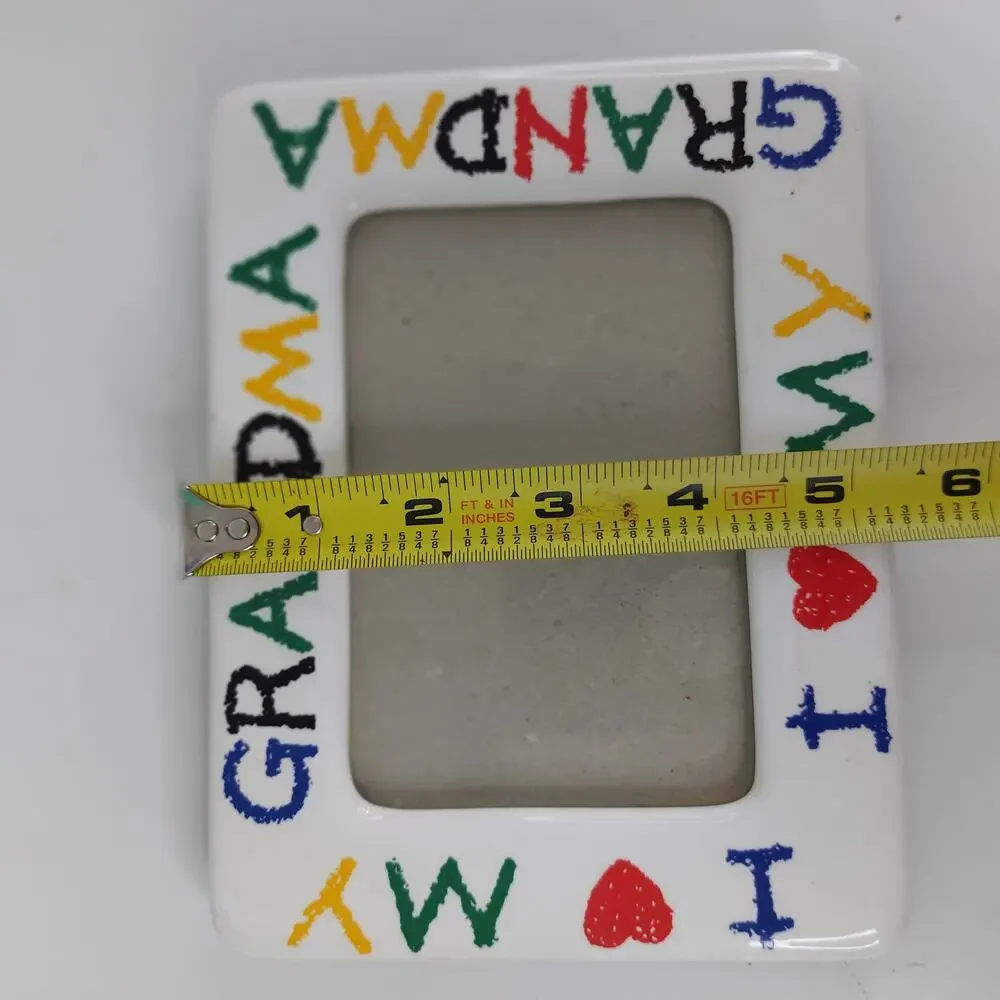 I Love My Grandma Ceramic Picture Frame Colorful Hand Painted Style 4x6 90s